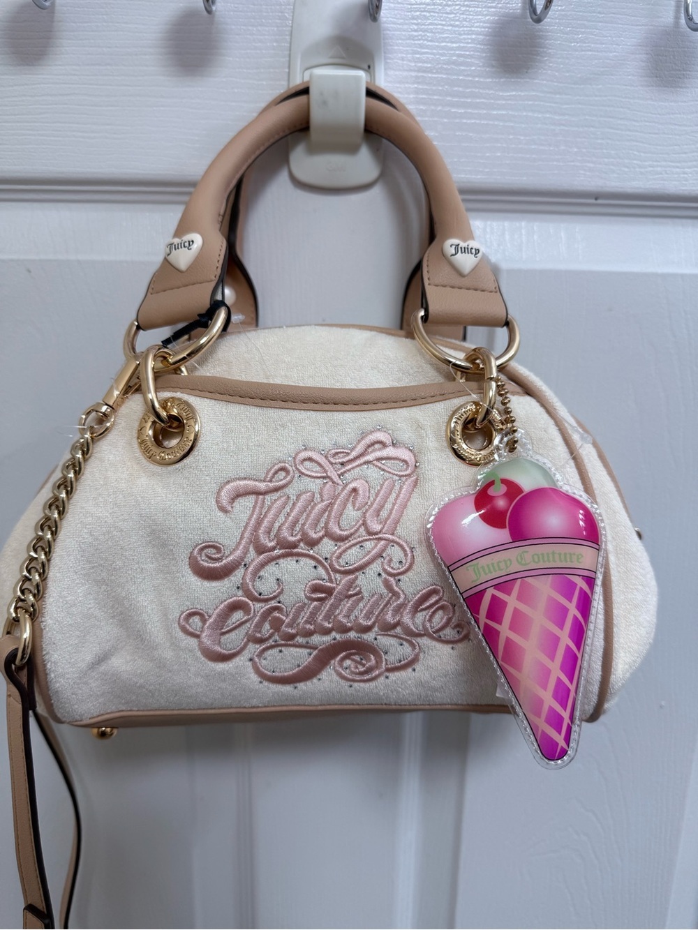 NWT Juicy Couture Juicy Sugar Satchel with Charm in Soft White